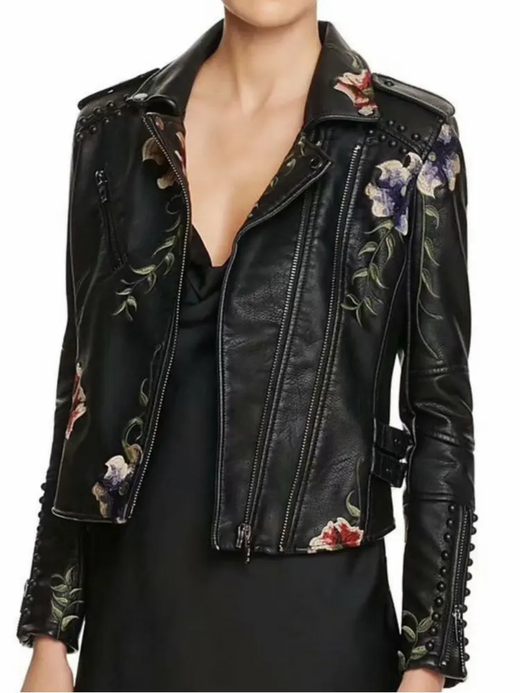 Liam - Veste en cuir biker brodée