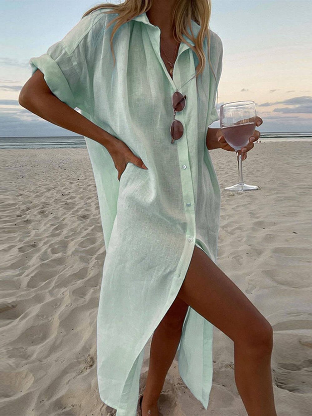 Ember - Robe Maxi Élégante en Coton Respirant avec Boutons Parfaite pour l'Été et la Plage