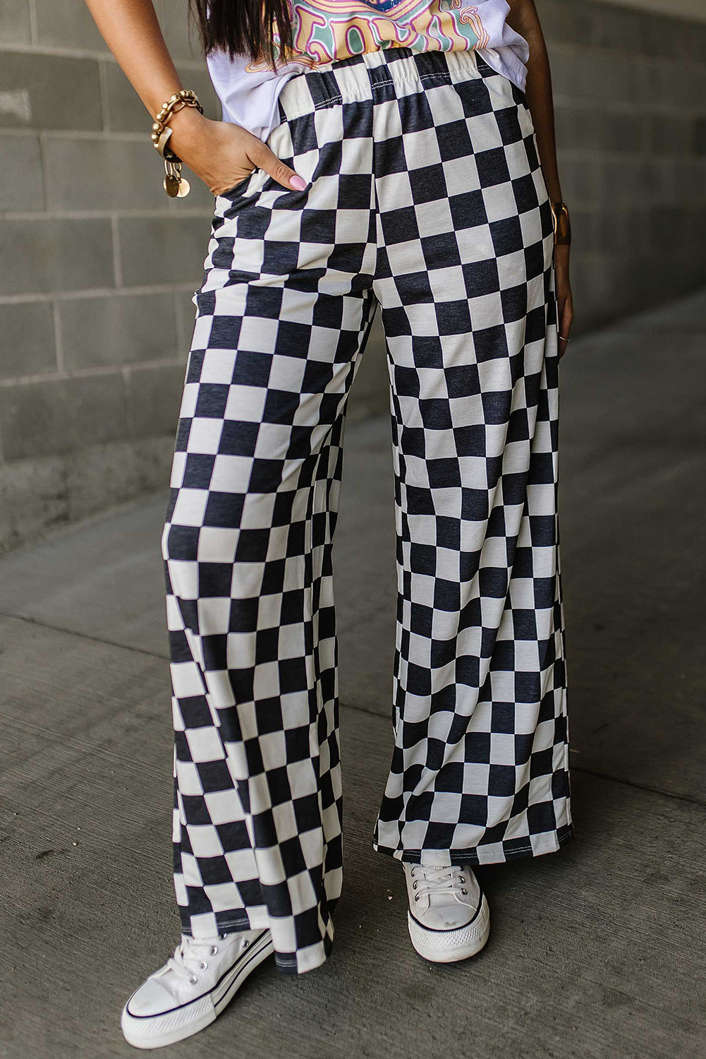 Emily – Pantalon à Jambes Amples à Carreaux