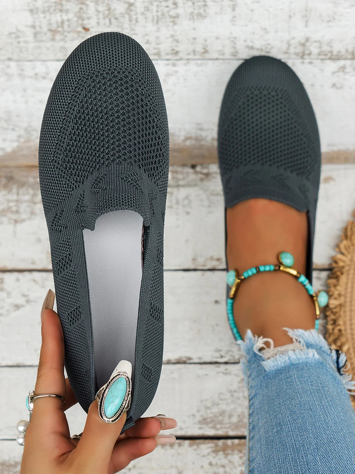 Olivia - Sandales en Maille Ademend Mocassins à Semelle Plate pour l'Été Idéales pour de Longues Promenades