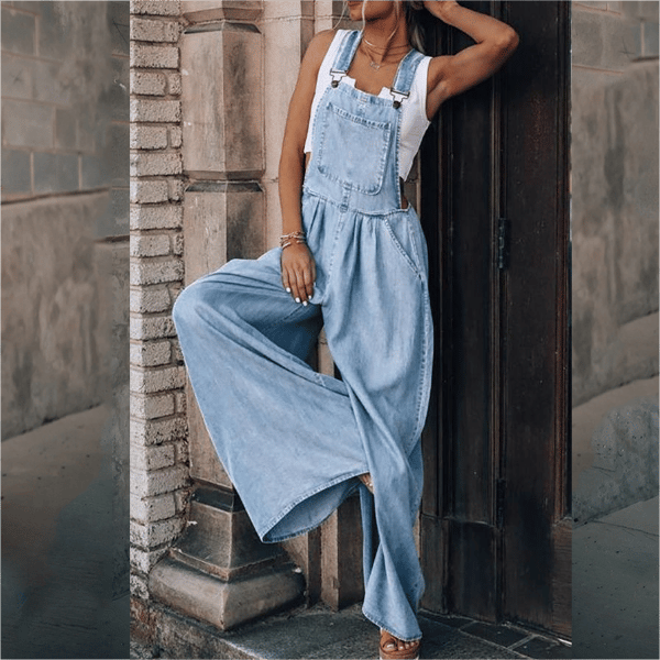 Ava - Salopette en Jean à Jambes Évasées