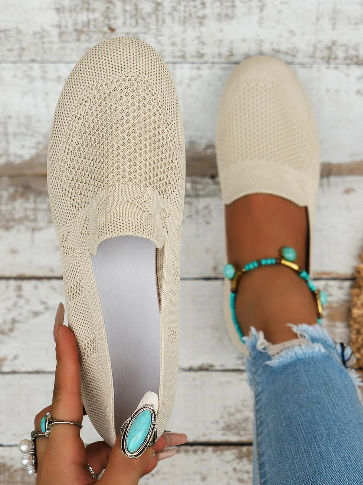 Olivia - Sandales en Maille Ademend Mocassins à Semelle Plate pour l'Été Idéales pour de Longues Promenades