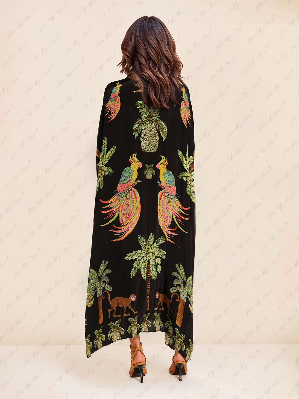 Zora - Élégante Robe Maxi de Plage en Kaftan d'Été avec Imprimé Unique Décolleté en V et Manches Mi-Longues