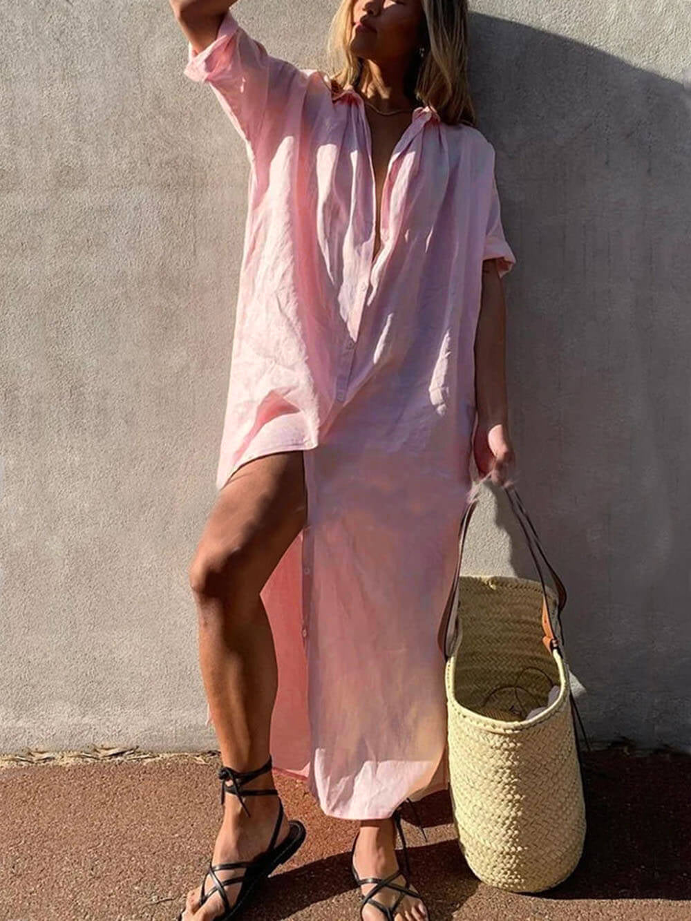 Ember - Robe Maxi Élégante en Coton Respirant avec Boutons Parfaite pour l'Été et la Plage