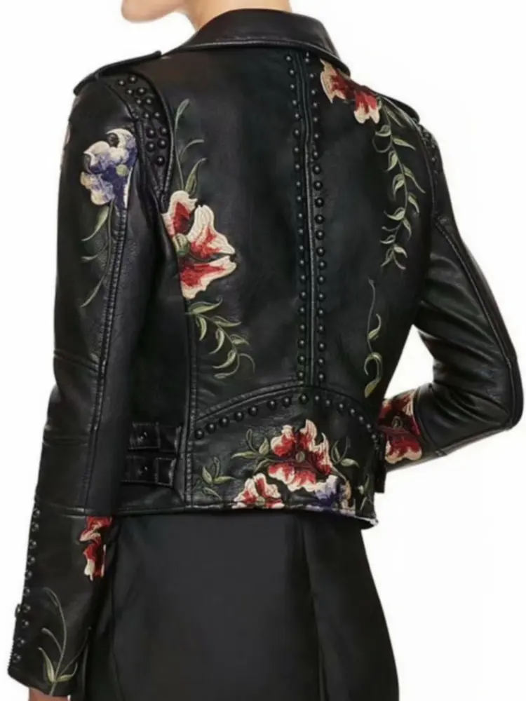 Liam - Veste en cuir biker brodée