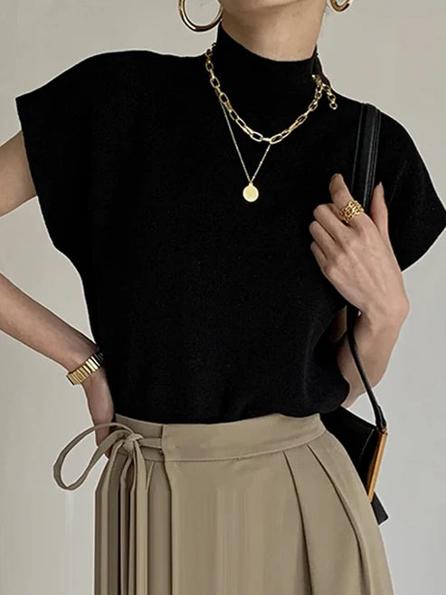 Éloïse - Pull Col Roulé à Manches Courtes pour Femme | Pull Femme | Beige