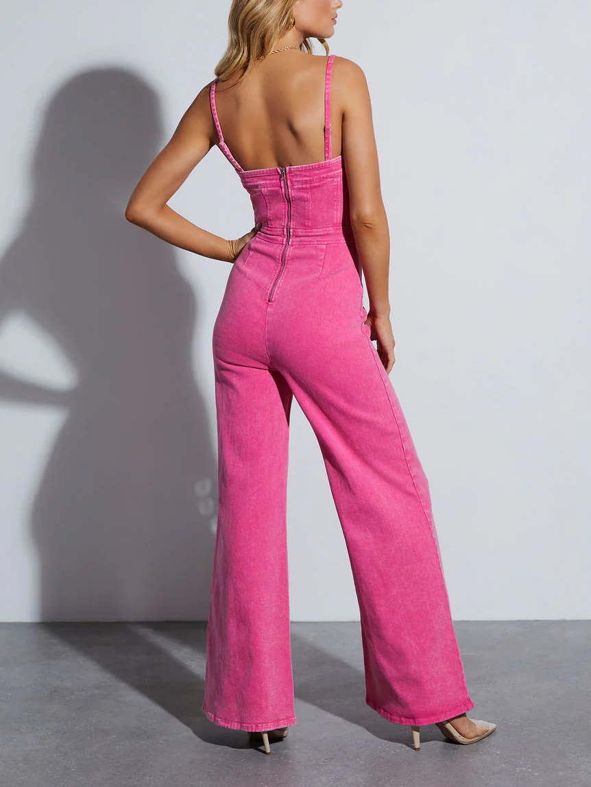 Mila - Combinaison en denim évasée et vibrante