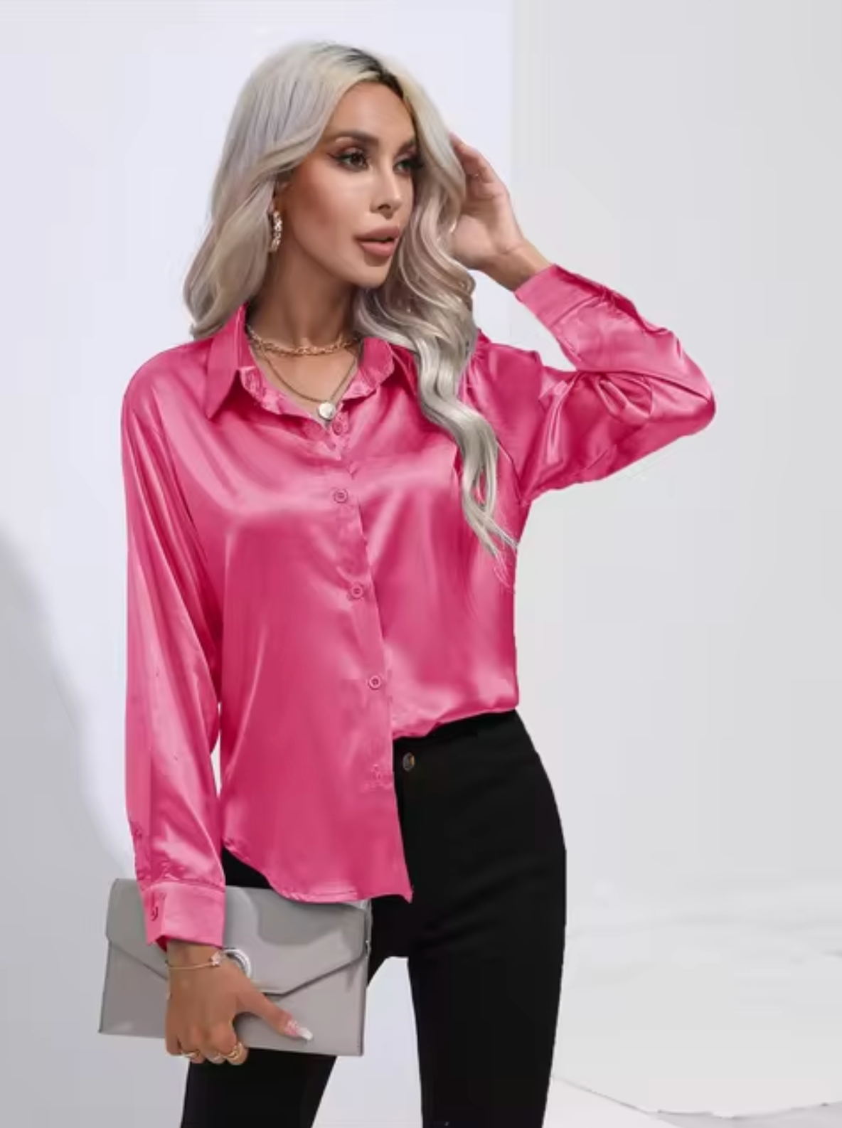 Éléanor - Blouse en Satin à Manches Longues