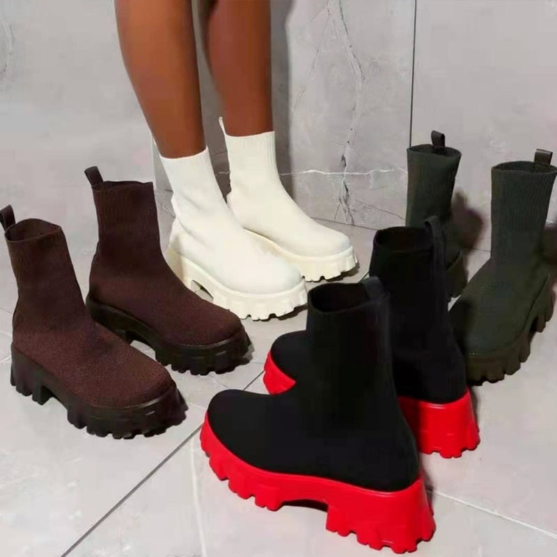 Inès - Bottines Stretch à Semelle Épaisse en Tissu