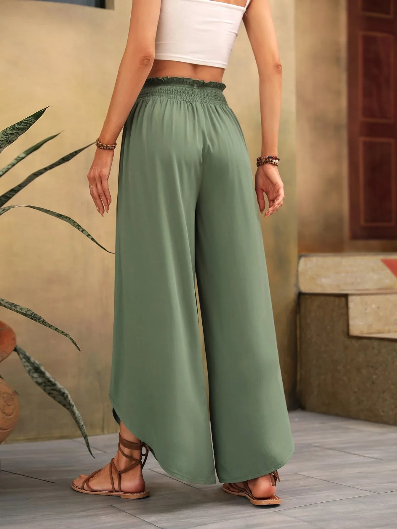 Chloé - Pantalon évasé en lin élastique à taille haute, confortable et stylé