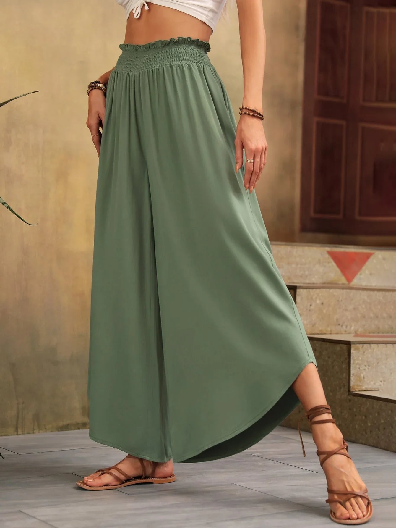 Chloé - Pantalon évasé en lin élastique à taille haute, confortable et stylé
