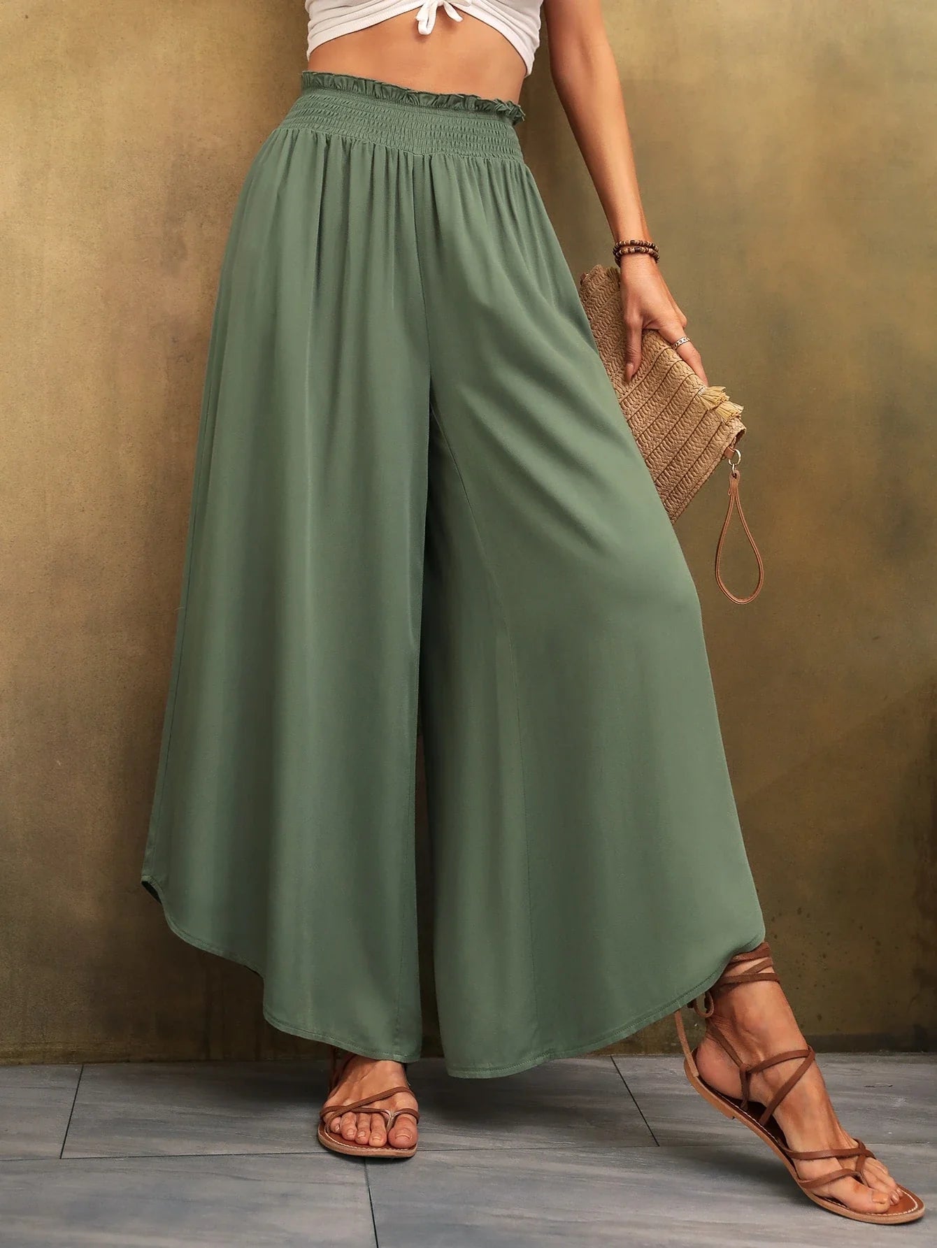 Chloé - Pantalon évasé en lin élastique à taille haute, confortable et stylé