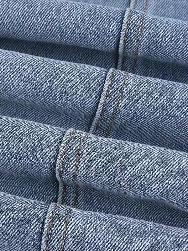 Moréa - Jean Évasé Stretch Taille Haute pour Femme avec Patchwork de Deux Étoiles au Dos