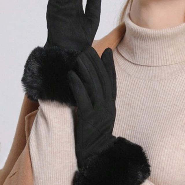 Thérèse - Gants en Suède Chic avec Poignet en Fourrure