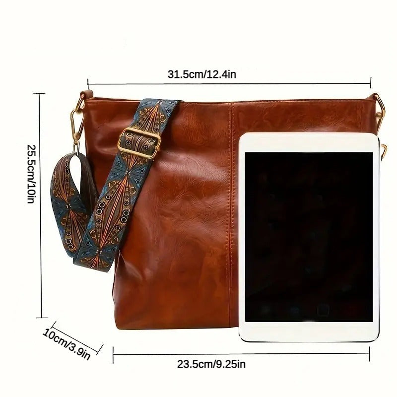 Zora - Sac bandoulière spacieux bohème chic avec design abstrait bandoulière et simili cuir