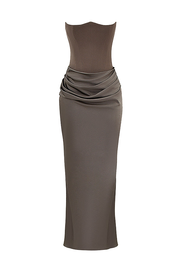 Olivia - Robe Maxi Bodycon Sans Bretelles avec Plis