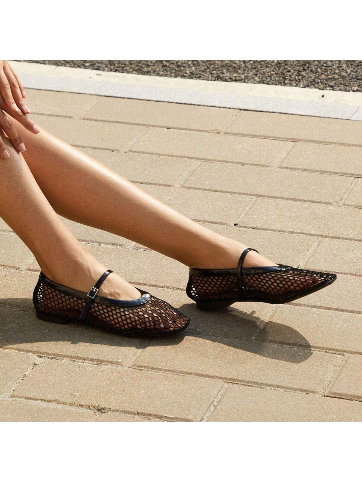 Camille - Ballerines en maille Ademend pour femmes avec fermeture à boucle
