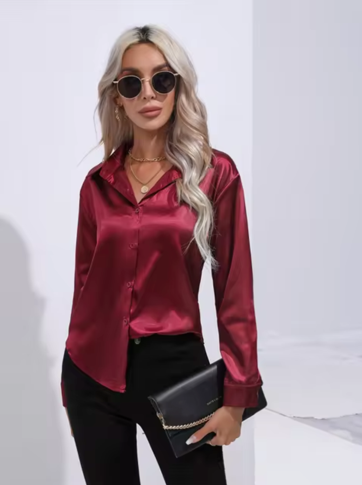 Éléanor - Blouse en Satin à Manches Longues