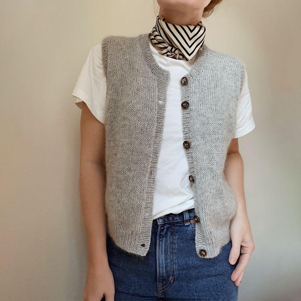 Helena - Cardigan Sans Manches uni Gris Ardoise Clair