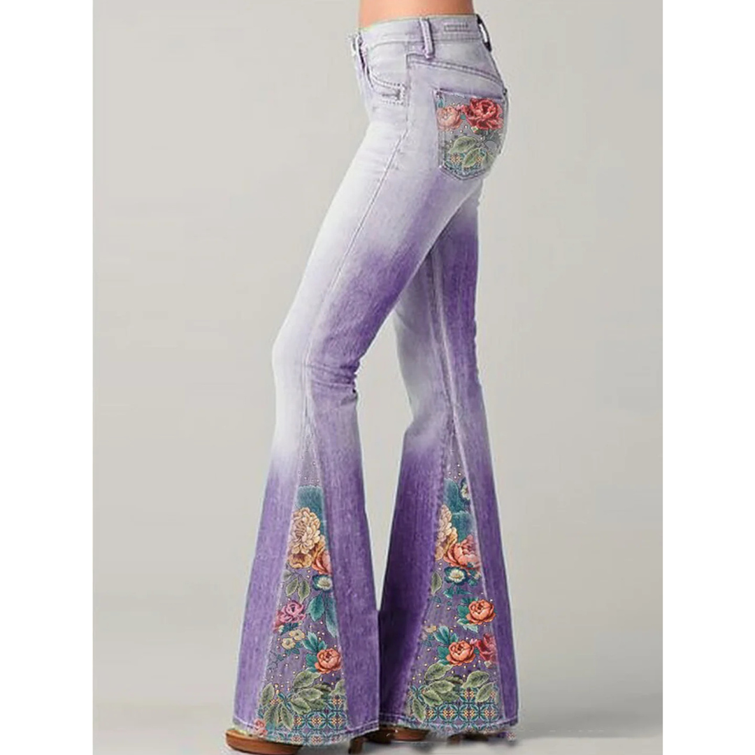 Jade - Jeans flare brodés de fleurs