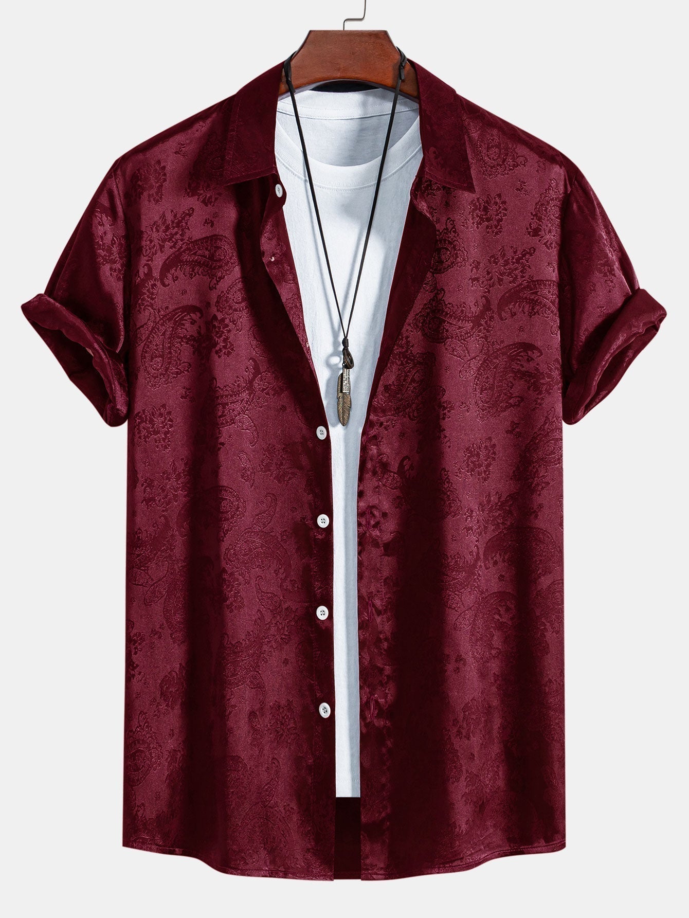 Jean - Chemise en Satin à Imprimé Estival Luxe & Élégante Finition Brillante