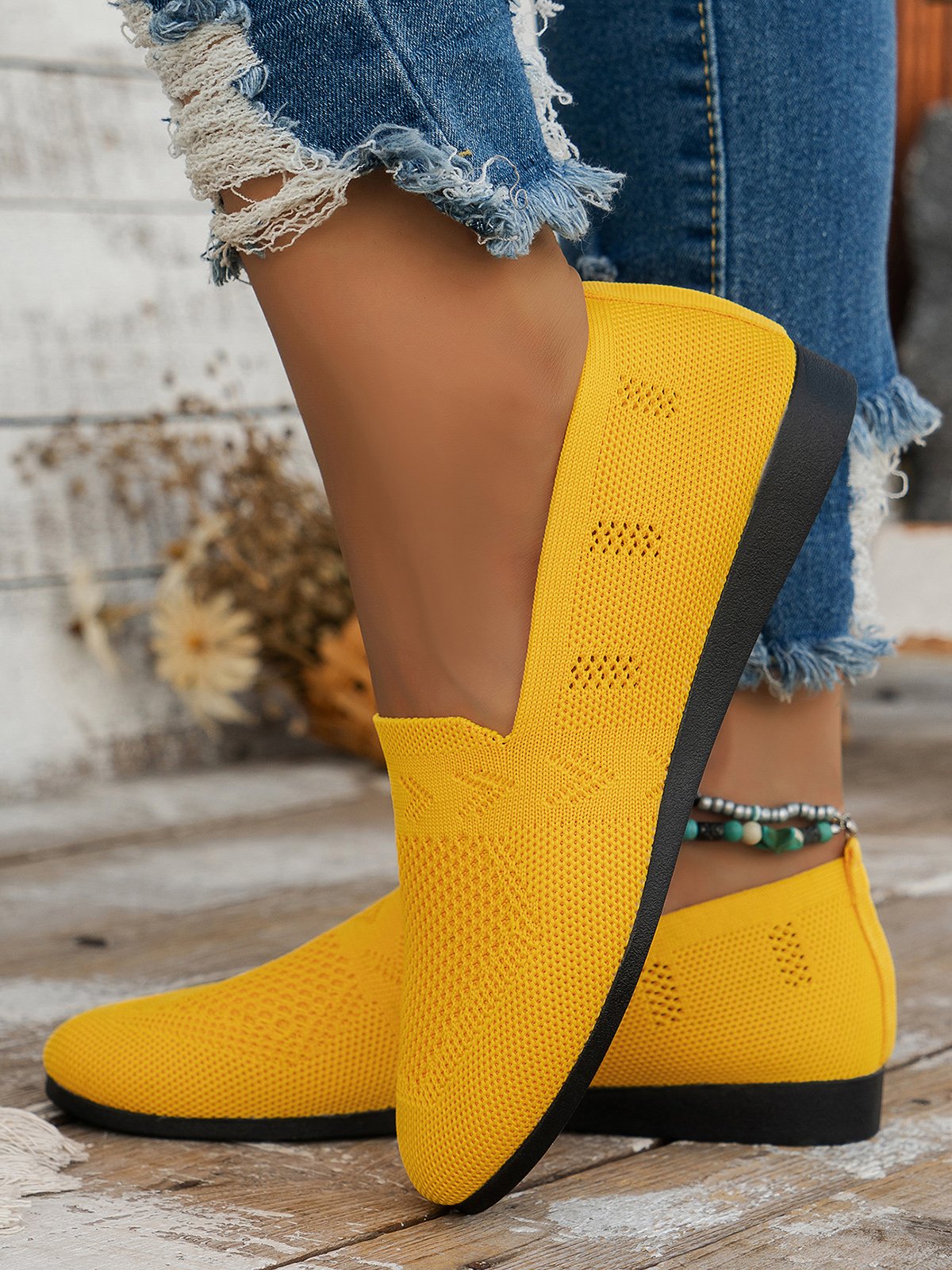 Olivia - Sandales en Maille Ademend Mocassins à Semelle Plate pour l'Été Idéales pour de Longues Promenades