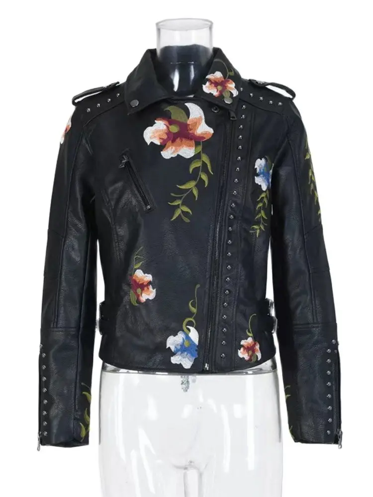 Liam - Veste en cuir biker brodée