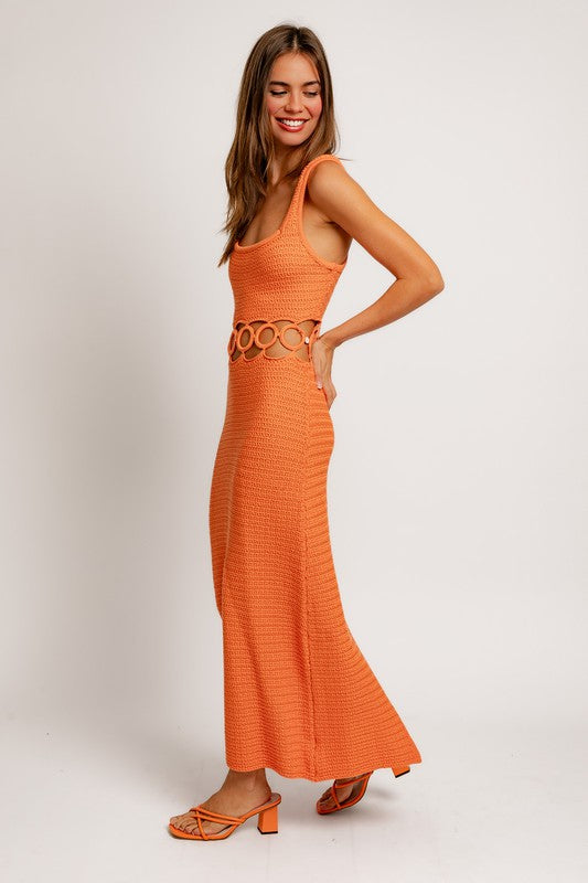 Mendy – Robe Midi en Crochet sans Manches à Encolure Carrée
