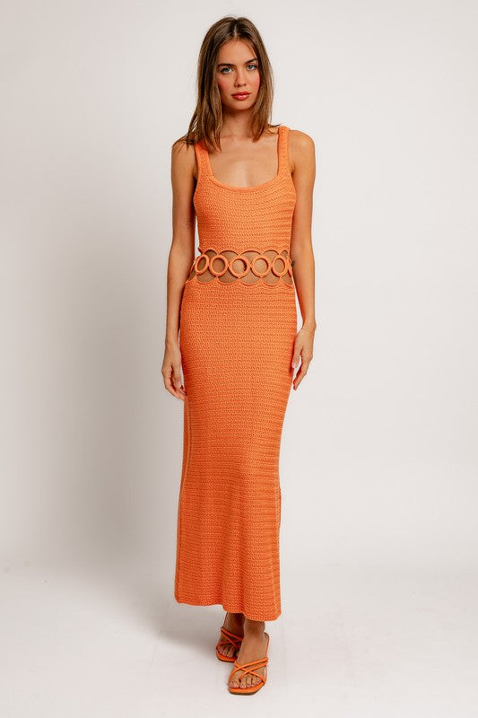 Mendy – Robe Midi en Crochet sans Manches à Encolure Carrée