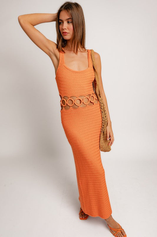 Mendy – Robe Midi en Crochet sans Manches à Encolure Carrée