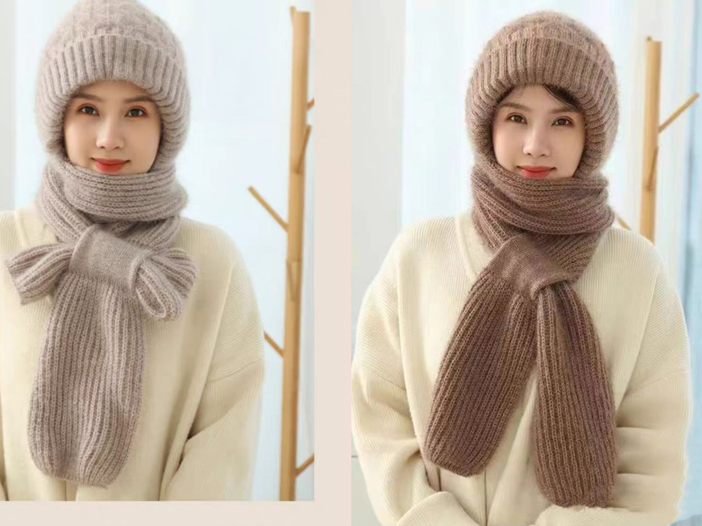 Amandine - Ensemble d'Hiver Mohair Doux avec Bonnet et Écharpe