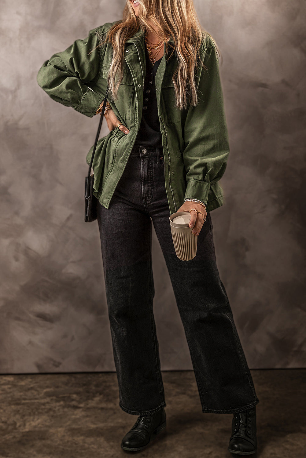 Emma - Veste décontractée verte olive