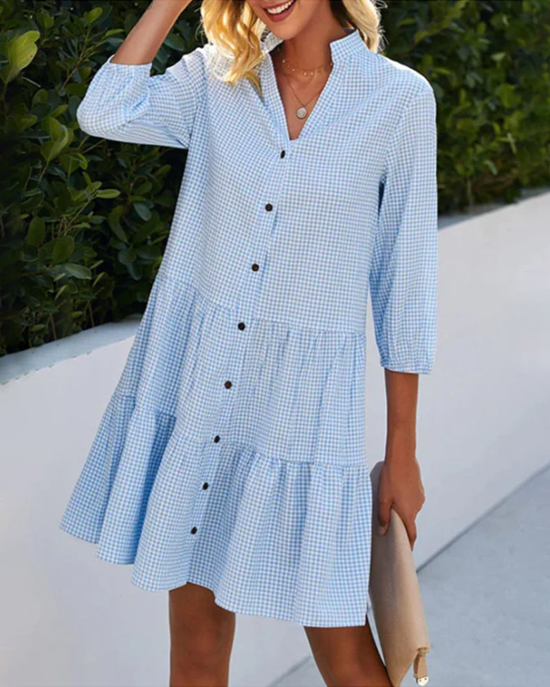 Romy - Robe chemise à carreaux avec volants