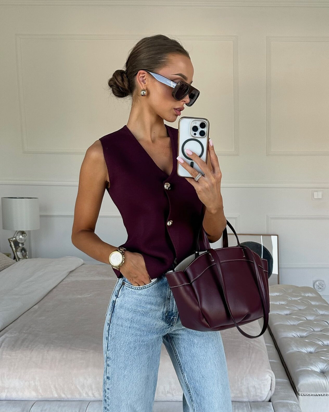 Lily - Gilet Tricoté Sans Manches à Boutons