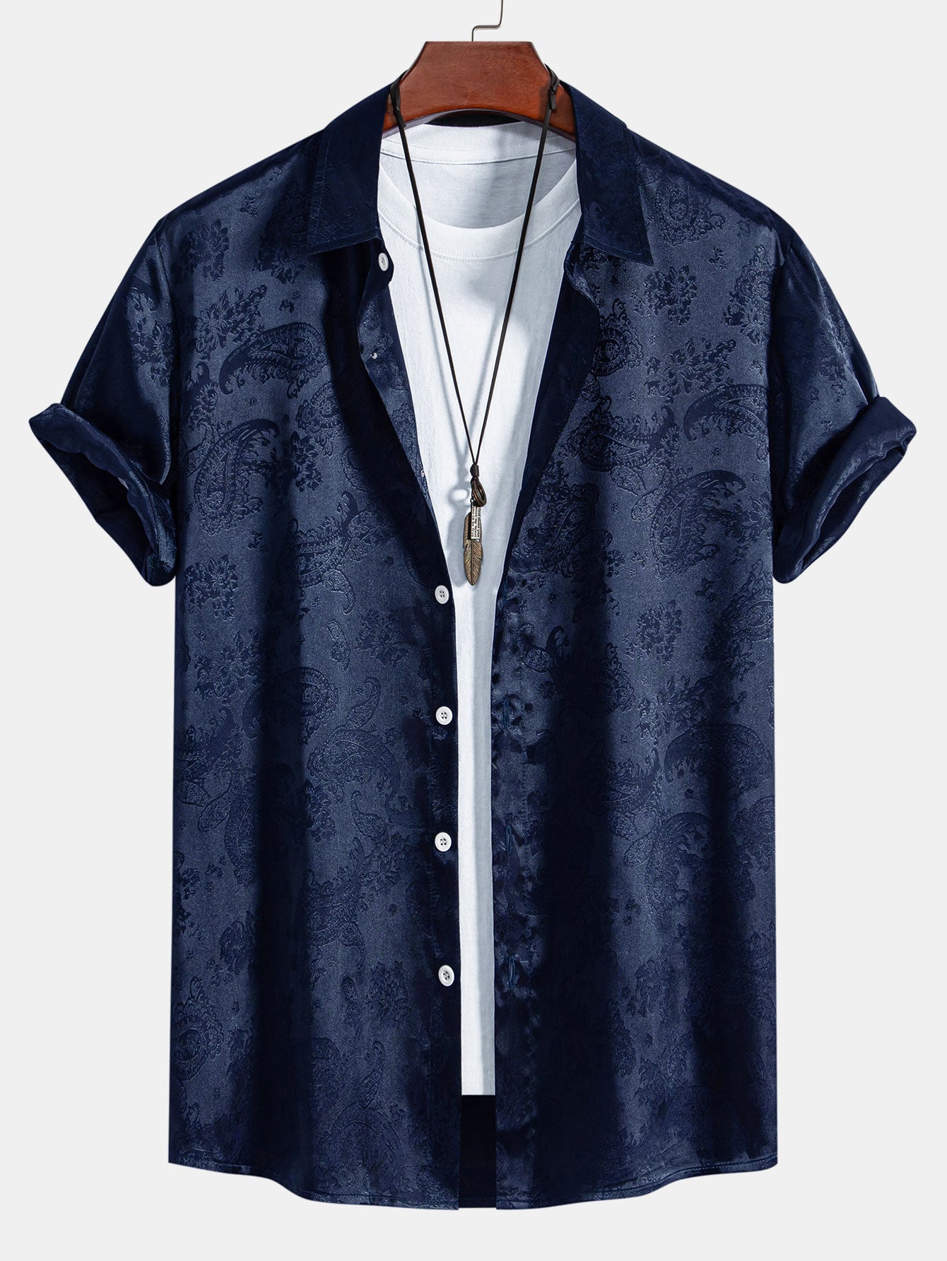 Jean - Chemise en Satin à Imprimé Estival Luxe & Élégante Finition Brillante