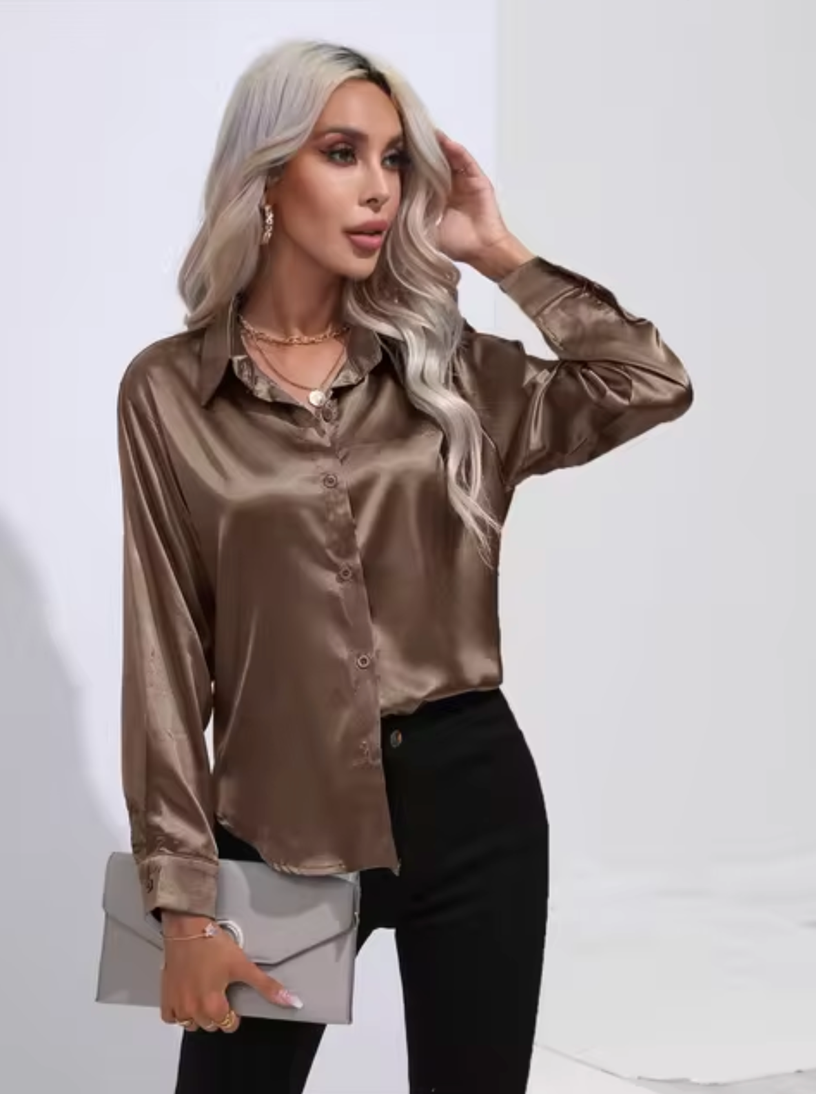 Éléanor - Blouse en Satin à Manches Longues