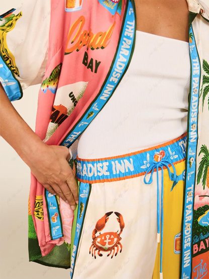 Elowen - Ensemble à Deux Pièces au Style Estival avec Pantalon Imprimé Plage ensoleillée et Chemise