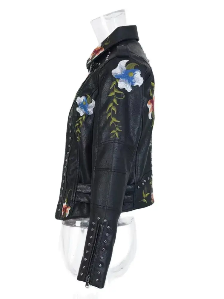 Liam - Veste en cuir biker brodée