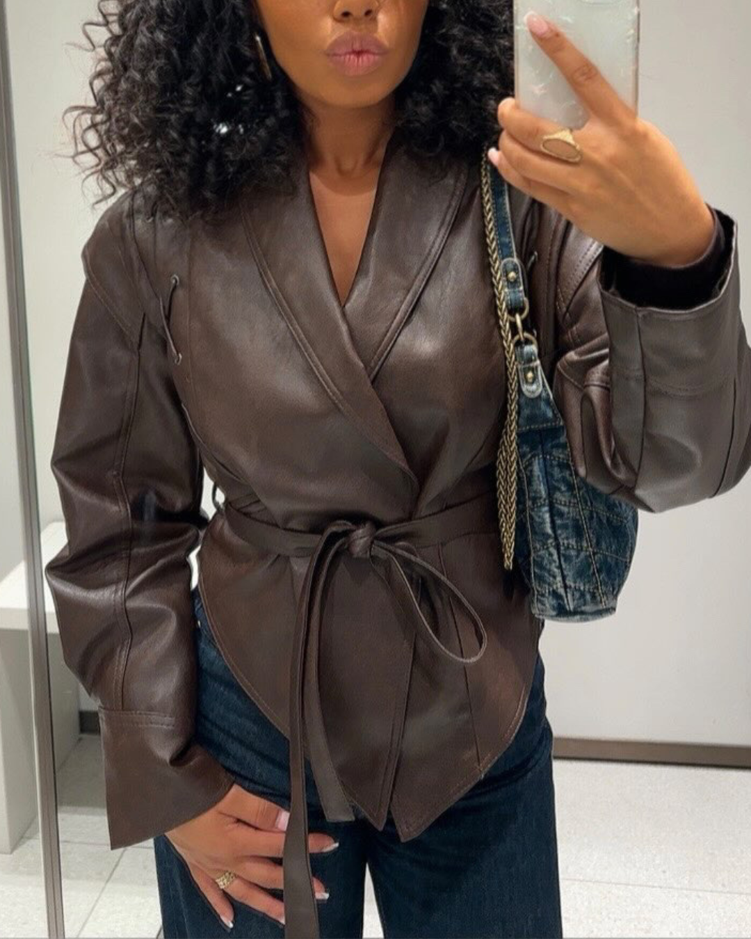 Amelia - Veste Blazer Ceinturée en Cuir