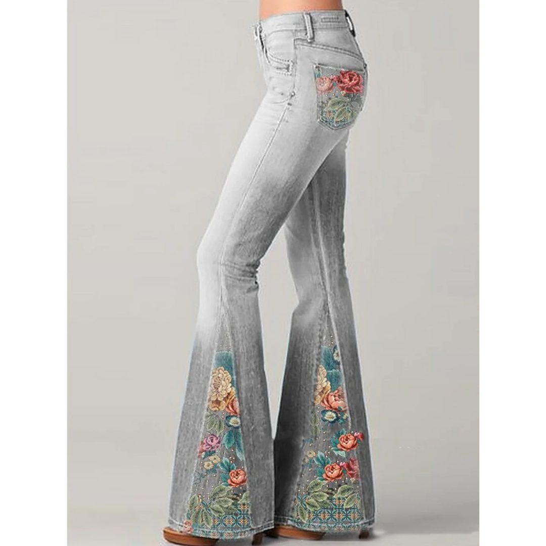 Jade - Jeans flare brodés de fleurs