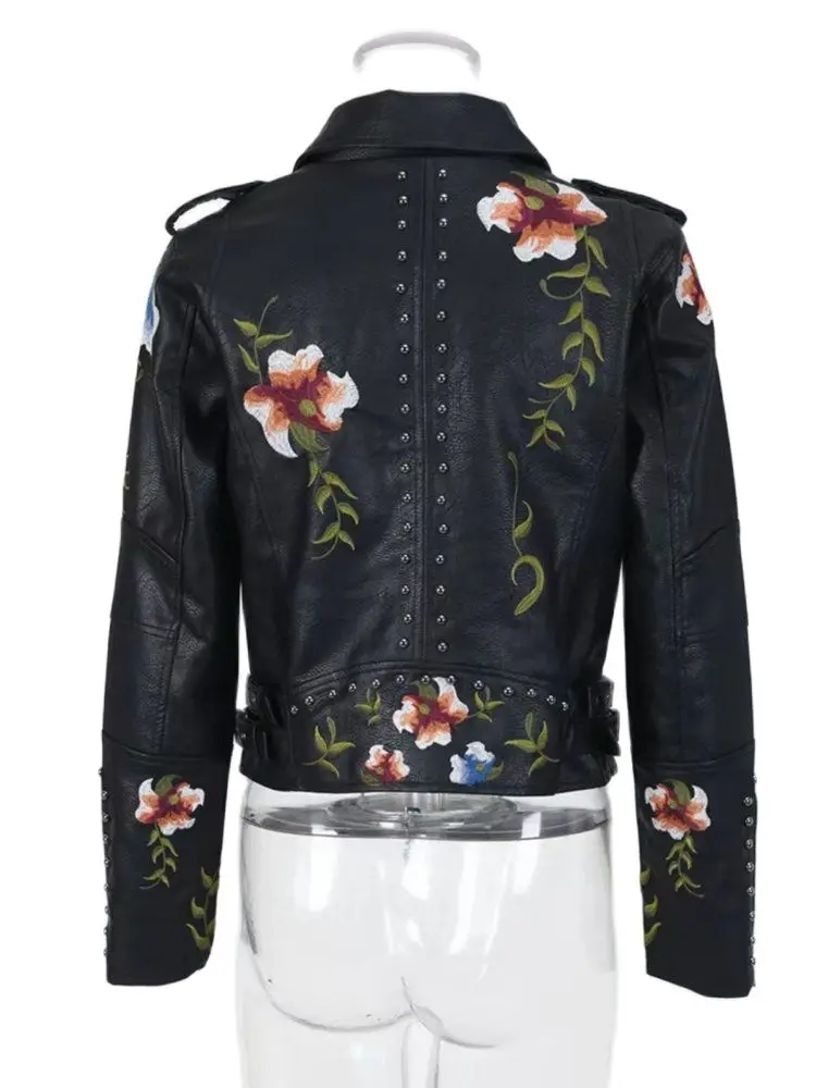 Liam - Veste en cuir biker brodée