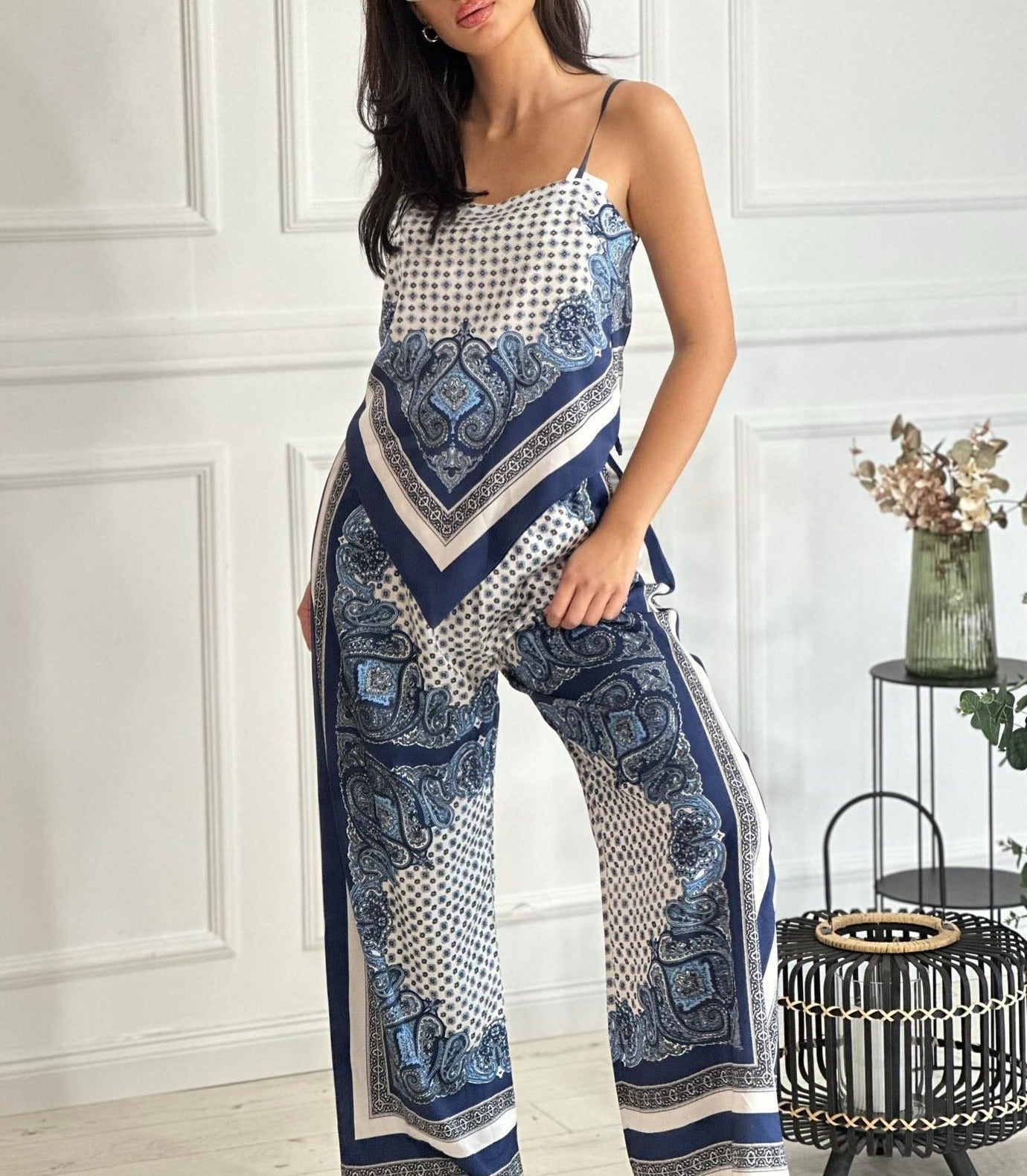 Abella - Jumpsuit Imprimé avec Bretelles Spaghetti