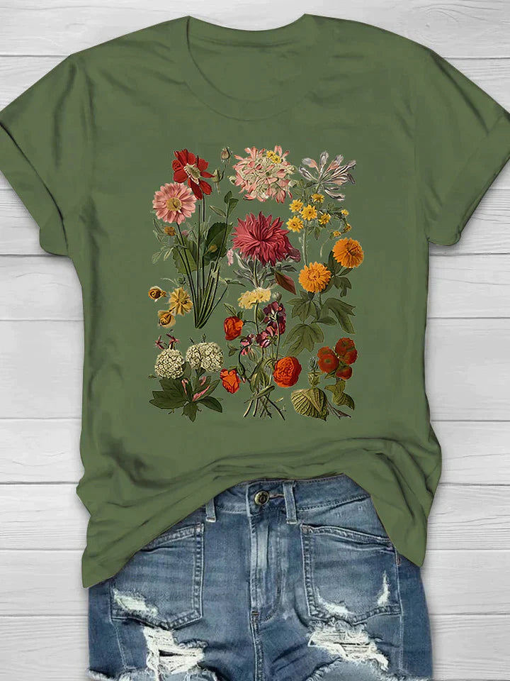 Azéline - T-Shirt Vintage pour Femme à Manches Courtes avec Imprimé Floral