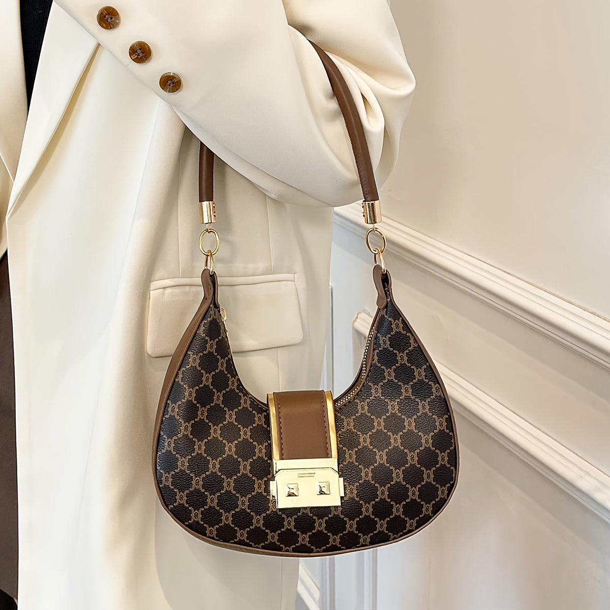 Nova - Mini Sac à Bandoulière Vintage avec Design Rond et Accessoires Dorés