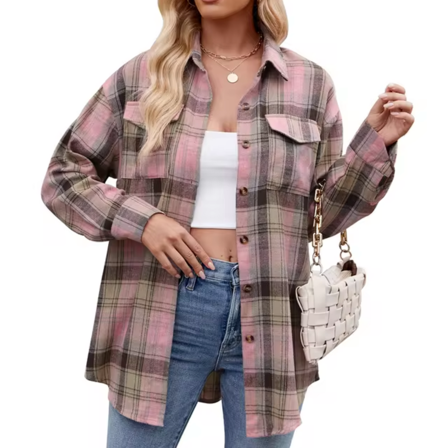 Elena - Blouse à boutons oversize à carreaux