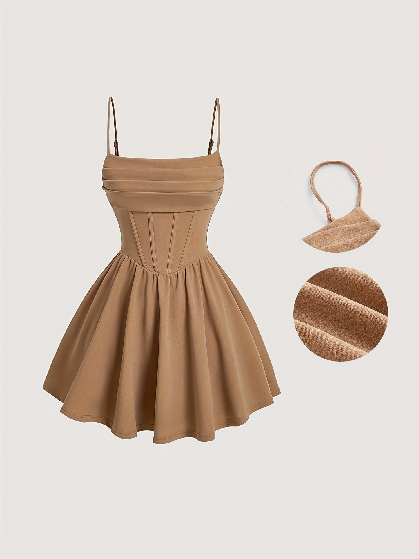 Céleste - Robe Romantique à Jupe Plissée et Bretelles Fines en Beige