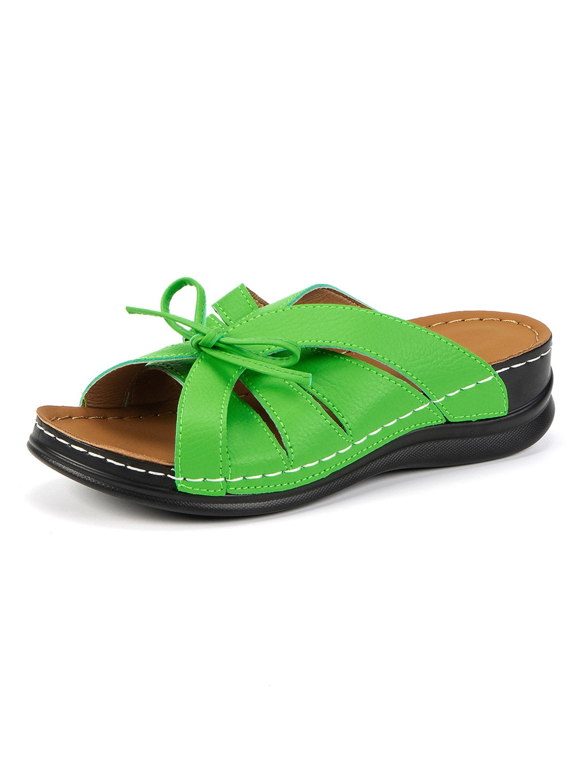 Lyric - Sandales orthopédiques à semelles amortissantes avec design élégant en cuir vegan et nœud sur le devant disponibles en couleurs unies estivales