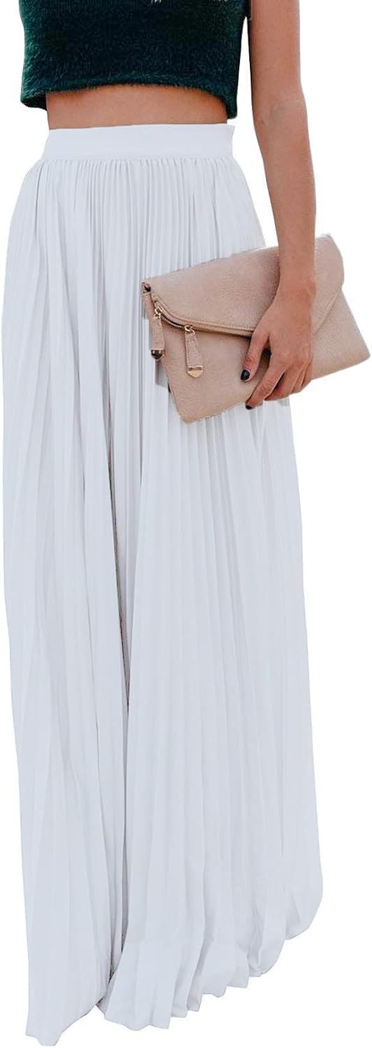 Élise - Jupe longue maxi plissée à taille élastique haute