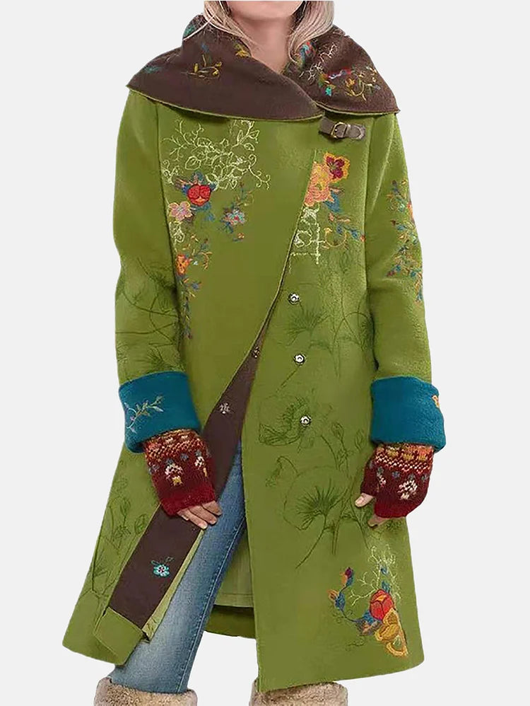 Emily - Manteau en laine imprimé bohémien avec capuche