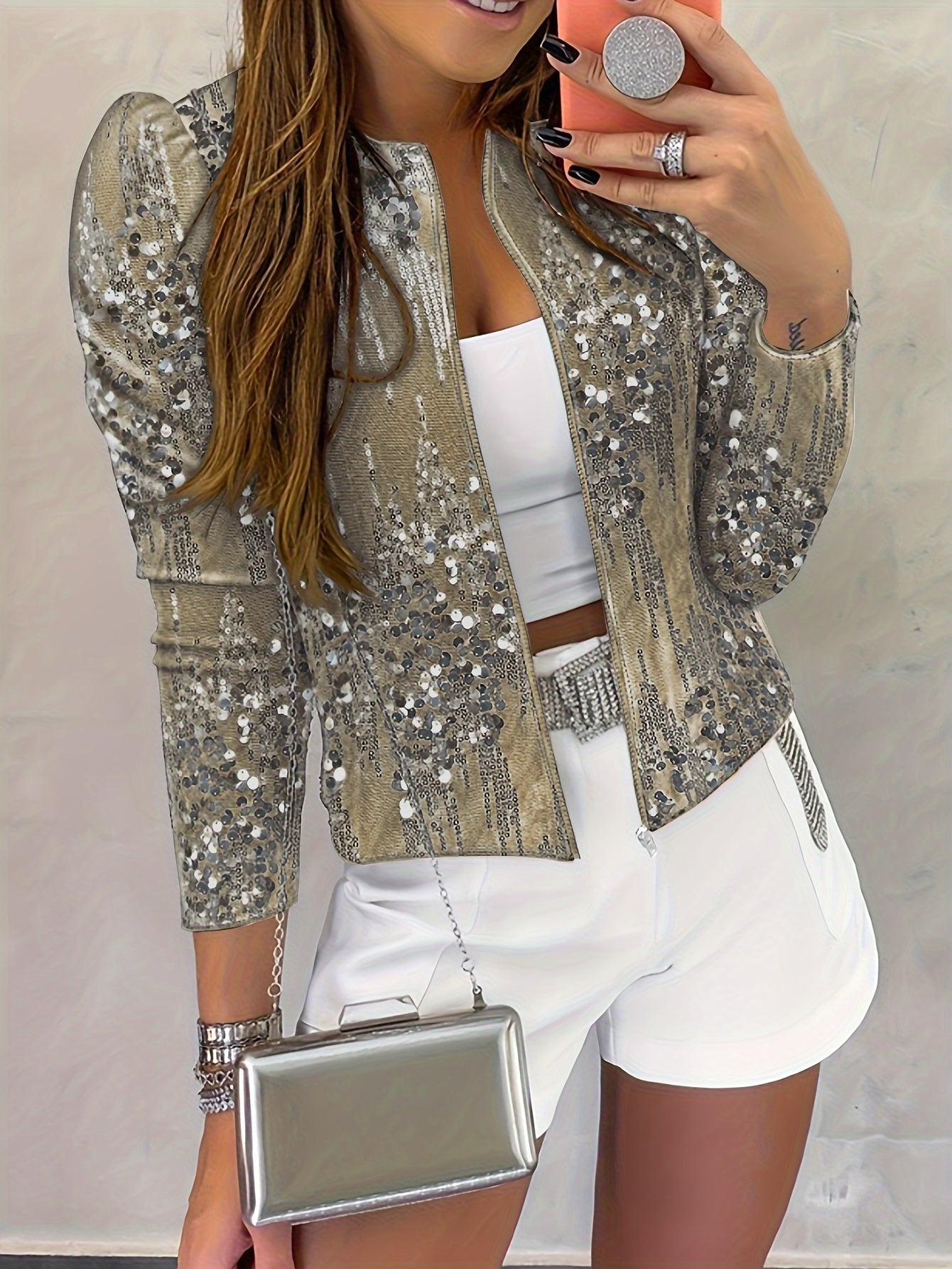 Isla - Veste beige avec paillettes argentées